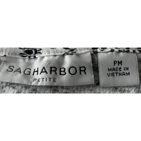 SAG HARBOR SHORT SLV ROUND NECK TUNIC BLOUSE, WOMENS, PM,  BLACK & WHITE FLORAL - Picture 9 of 10